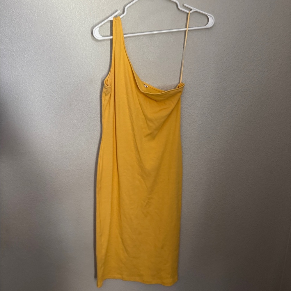 Nine West Vibrant Yellow One-Shoulder Dress